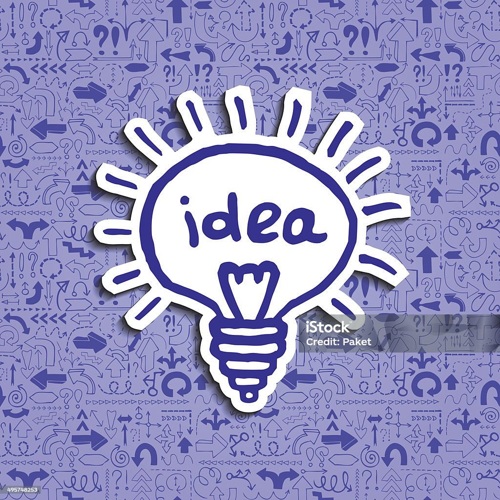 Light bulb icon on arrow filled background. Light bulb icon on arrow filled background, blue pen effect. Concept of a creative idea in a situation of uncertainty. Can be used as web icon or label as well. Hand drawn vector illustration. Breaking New Ground stock vector