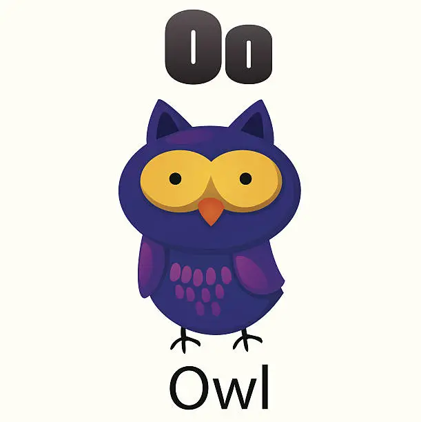 Vector illustration of Alphabet O with Owl