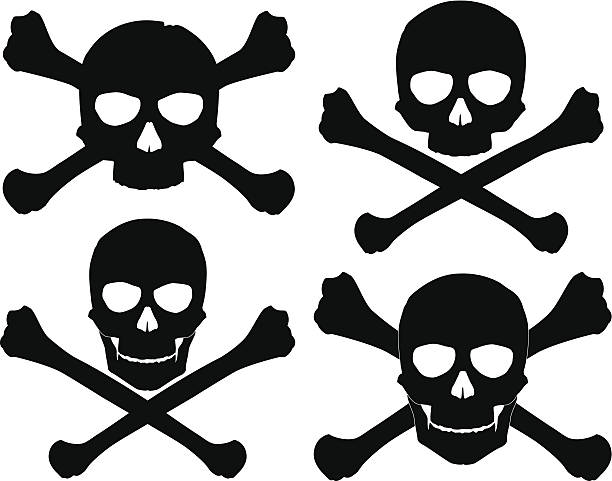 ilustraciones, imágenes clip art, dibujos animados e iconos de stock de silueta del jolly roger - pirate flag