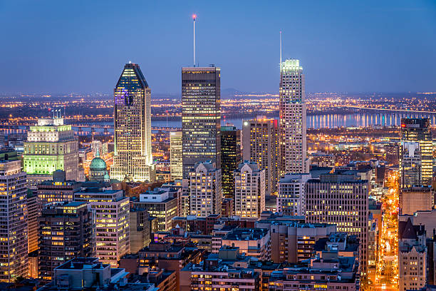 Montreal at Night,Canada Montreal City Skyscrapers illuminated at Night. Montreal, Quebec, Canada. montreal stock pictures, royalty-free photos & images