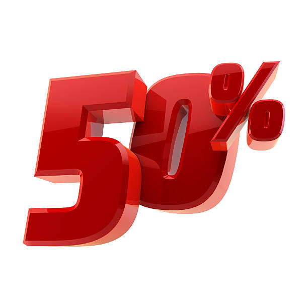 Glossy 50% discount symbol isolated on white background