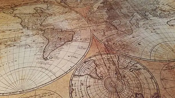 Old Antique Map with old world latitude and longitude lines and Historic Old Map