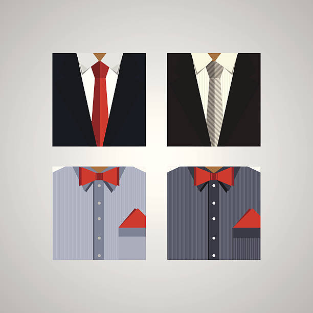 плоские значки для формальных износа - pocket suit close up shirt stock illustrations