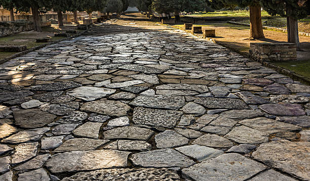Max Thistle Main Street in the Roman ruins of Italica. Santiponce. Sevilla. Spain. italica spain stock pictures, royalty-free photos & images