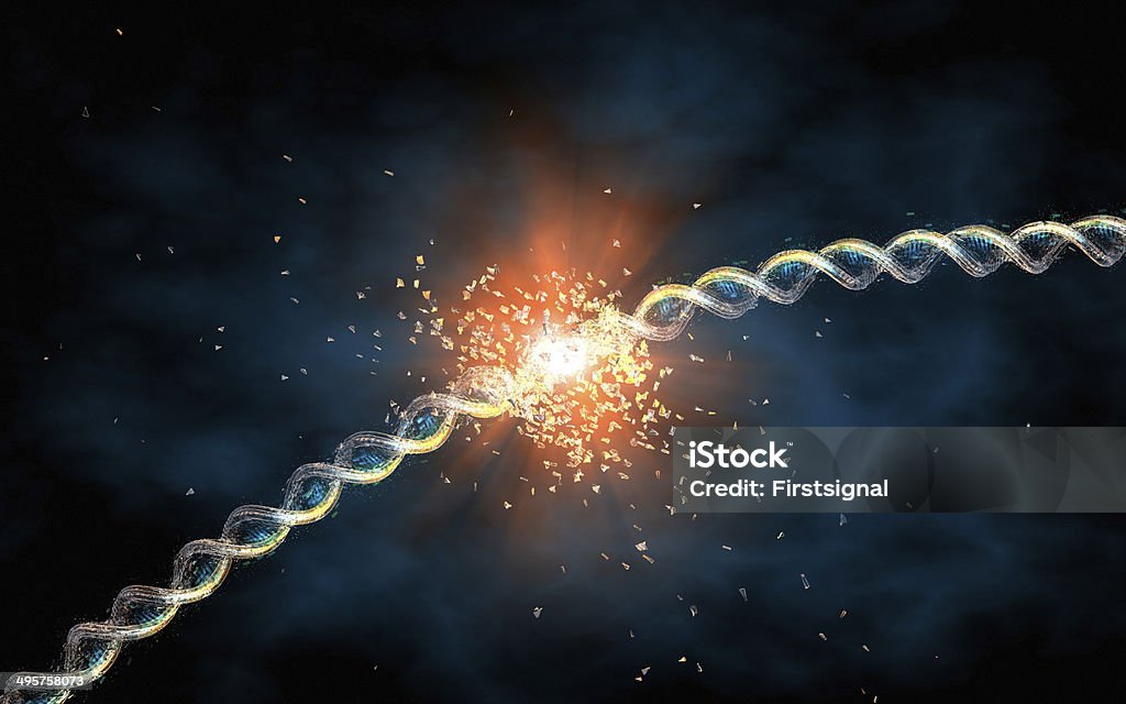 DNA Double helix Computer generated image illustrating an exploding DNA String. This is a fictional science 3d illustration showing DNA. Broken Stock Photo