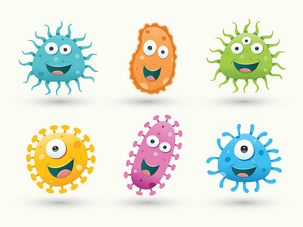 Set of germ vector illustrations Set of germ vector illustrations - blue, orange, green, yellow and pink human cell animal cell healthcare and medicine abstract stock illustrations