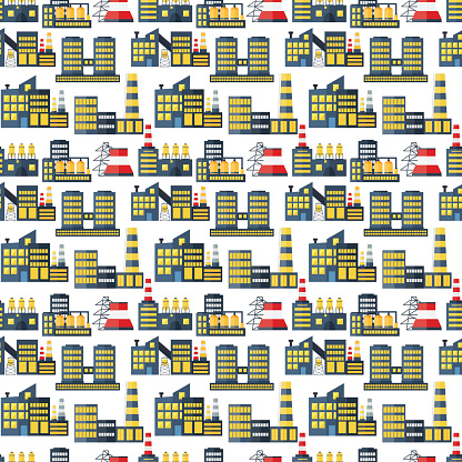 Factory Pattern Background Plants And Factories Vector Seamless Pattern Background Stock ...