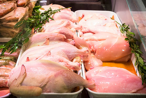 Fresh Chicken On Display In A Meat market Counter