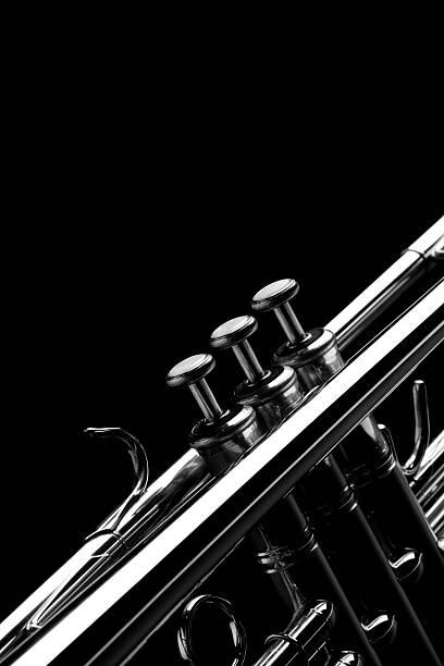 trompeta. blanco y negro. - close up nightclub trumpet nobody fotografías e imágenes de stock