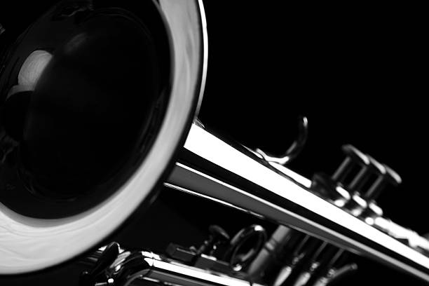 trompeta. blanco y negro. - close up nightclub trumpet nobody fotografías e imágenes de stock