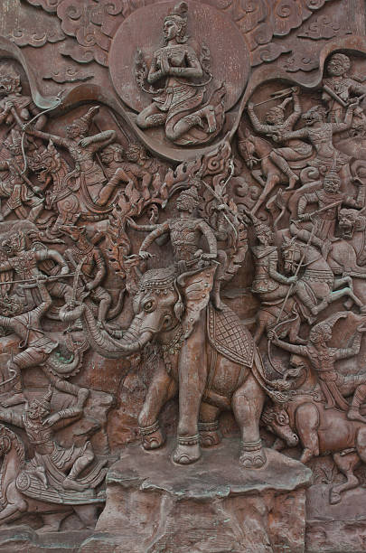 istock Traditional Thai style old iron statue plate. 495761533