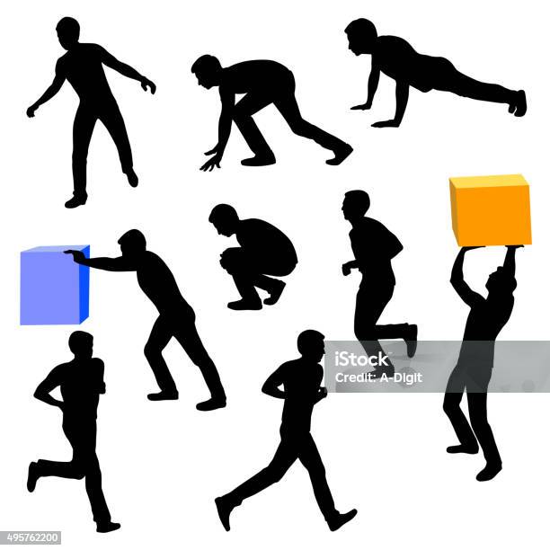 Actions Stock Illustration - Download Image Now - In Silhouette, Pushing, People