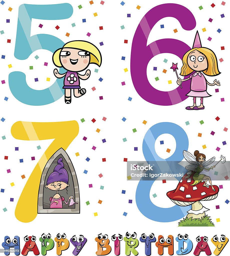 Birthday Cartoon Design For Girl Stock Illustration - Download Image Now -  6-7 Years, 8-9 Years, Anniversary - iStock