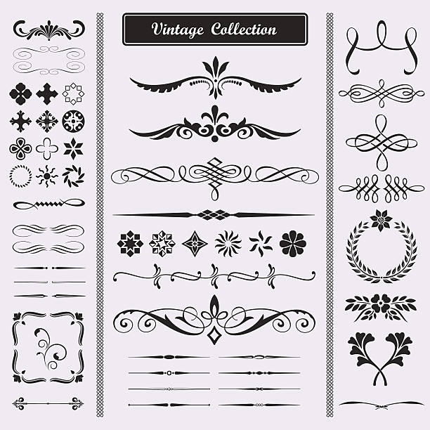 Conjunto de elementos de Design decorativo Calligraphic e - ilustração de arte em vetor