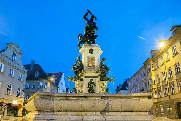 Hercules Fountain in Augsburg at night, Augsburg