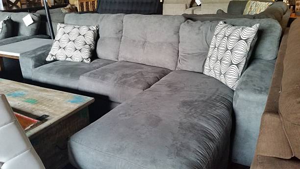 Grey Silver Sofa with Chaise Furniture with Accent Pillows