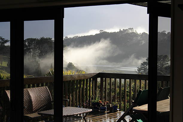 istock Looking out through the doors on a misty morning 495772612