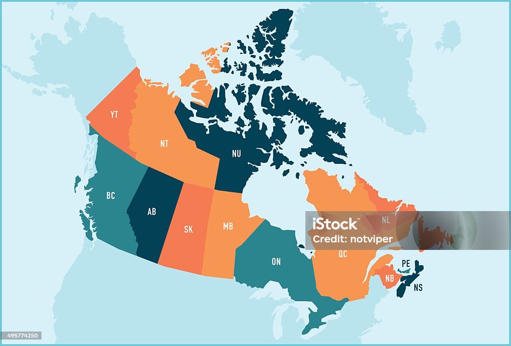 Canada Provinces and Territories Map - 免版稅地圖圖庫向量圖形