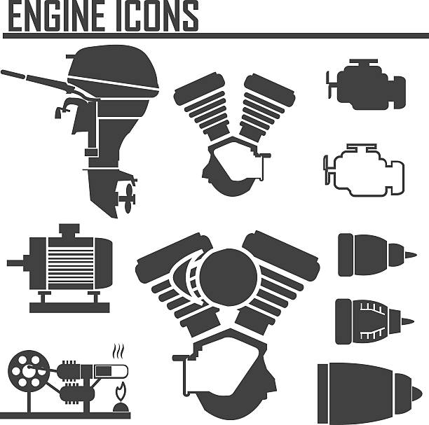двигатель иконки набор векторные иллюстрации. - motor ship stock illustrations