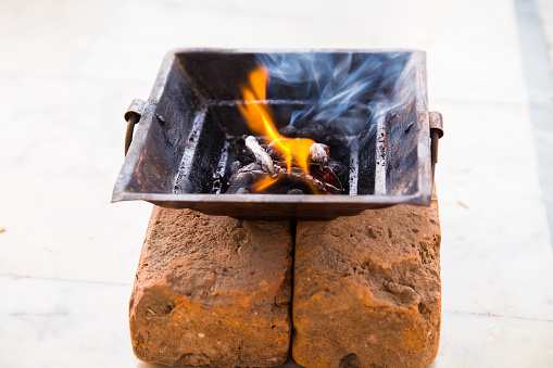havan kund - copper or metal vessel for performing havan, a sacred practice in india on religious and auspicious occasions for purity of deity