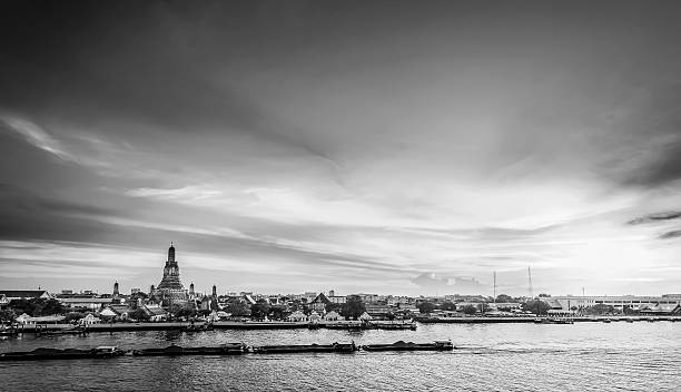 80+ Night Cityscape View Of Bangkok In Black And White Stock