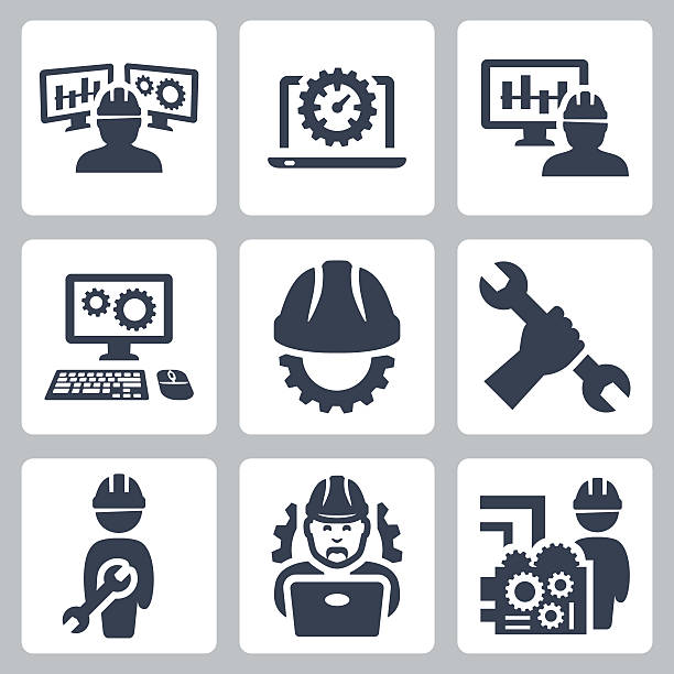 Engineering vector icons set Engineering vector icons set hand wrench stock illustrations