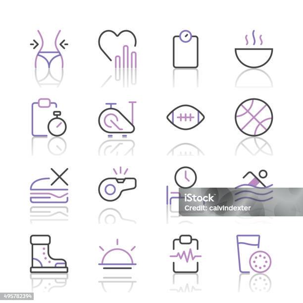 Health And Nutrition Icons Set 2 Purple Line Series Stock Illustration - Download Image Now