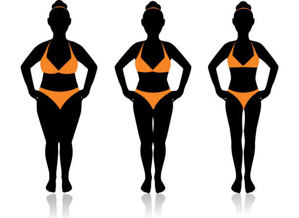 female silhouette in different weights female silhouette in a bathing suit at a different weight and the effect of diet . too thin stock illustrations