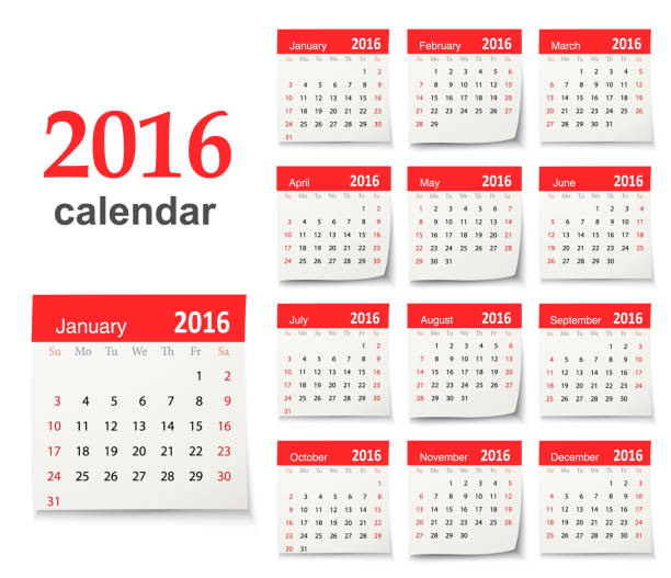 kalender für das jahr 2016-vektor - 2016 stock-grafiken, -clipart, -cartoons und -symbole