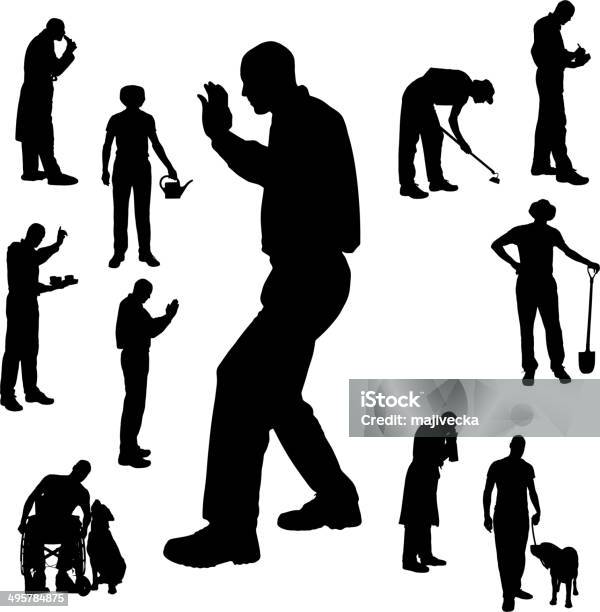 Vector Silhouette Of People Stock Illustration - Download Image Now - Farm, Wheelchair, Adult