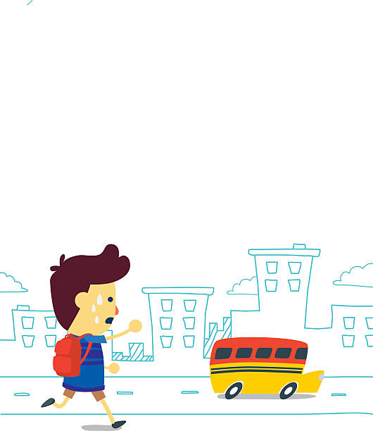 남자아이 여행을 스쿨 버스 - bus child waiting education stock illustrations