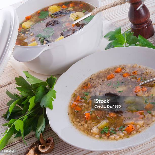 Krupnik Polaco Sopa De Cevada E Pérolas - Fotografias de stock e mais imagens de Sopa de Cevada e Legumes - Sopa de Cevada e Legumes, Pratos Vegetarianos, Aipo