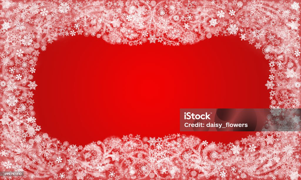Frame from snowflakes and frost patterns on the red background Background of red color with snowflakes and frosty patterns 2015 stock illustration