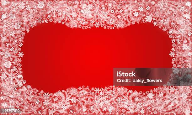 Frame From Snowflakes And Frost Patterns On The Red Background Stock Illustration - Download Image Now