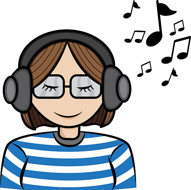 girl listening music vector art illustration
