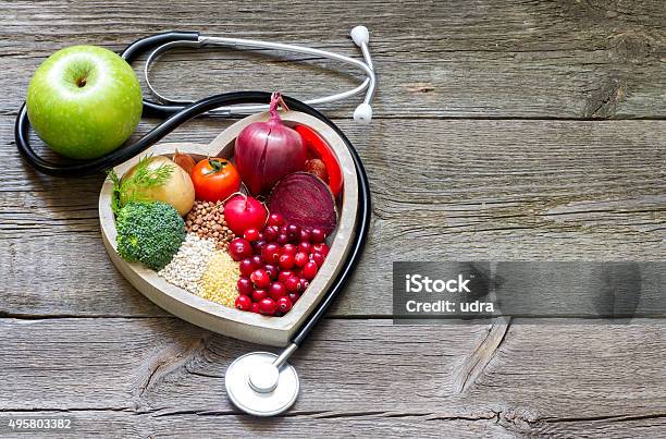Healthy Food In Heart And Cholesterol Diet Concept Stock Photo - Download Image Now - Healthy Eating, Food, Heart Shape