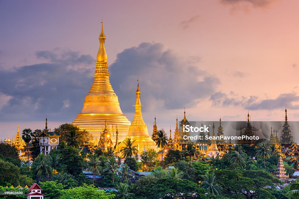 Yangon Myanmar at Shwedagon Pagoda Yangon, Myanmar view of Shwedagon Pagoda at dusk. Myanmar Stock Photo