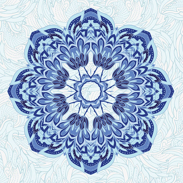 голубой стилизованные ажурный круглые украшение - sewing item fragility doily pattern stock illustrations