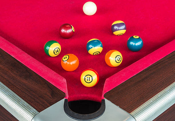 istock many snooker balls near the corner hole 495806874