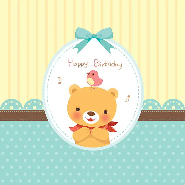 Vector illustration of Happy birthday - Bue ribbon  frame