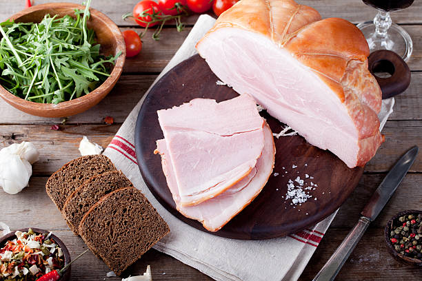 istock Pork ham with fresh salad and vegetables. 495812206