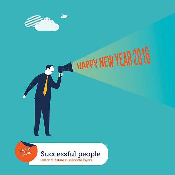 istock Businessman with megaphone happy new year 2016 495812642