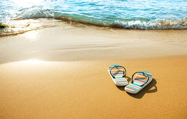 istock Colorful sandals on beach 495814195