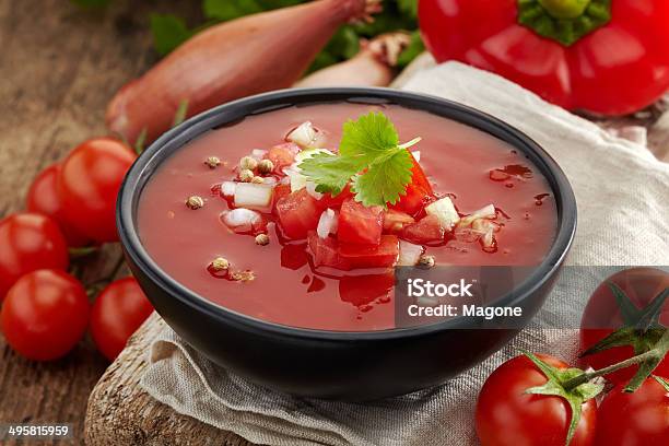 Fresh Tomato Soup Gazpacho Stock Photo - Download Image Now - Appetizer, Bowl, Chili Pepper