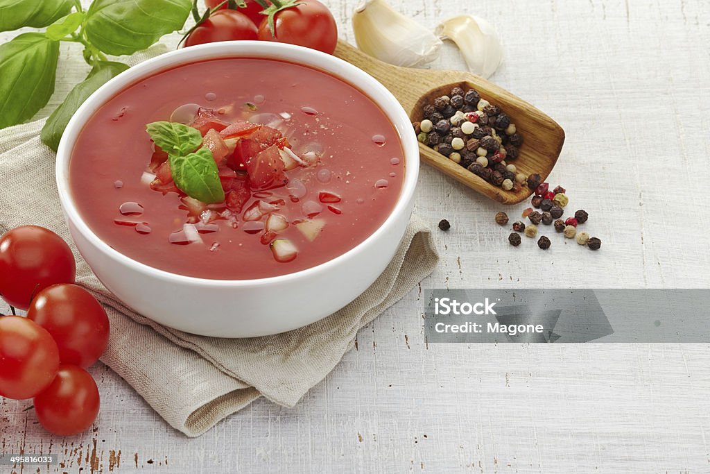 Fresh tomato soup Gazpacho Bowl of Fresh tomato soup Gazpacho Appetizer Stock Photo