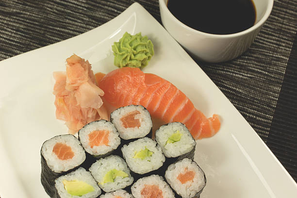 istock Sushi on a plate with soy sauce 495816947