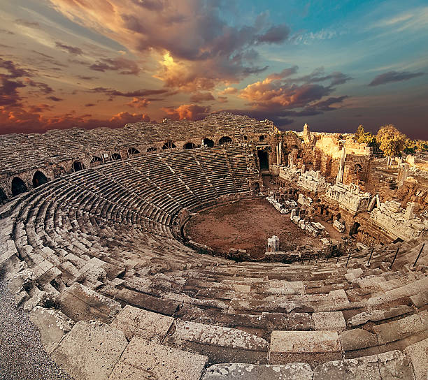 istock Side antique amphitheatre fish eye top view 495827630