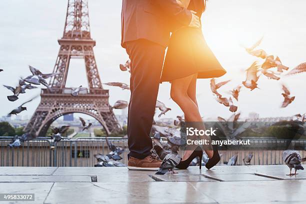 Couple Near Eiffel Tower In Paris Stock Photo - Download Image Now - Paris - France, Couple - Relationship, Luxury