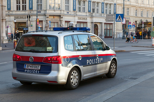 Vienna, Austria - November 2, 2015: VW Touran 2015 as a police car in Vienna