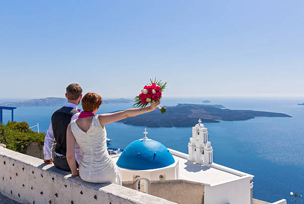 istock Wedding couple in Santorini 495834742